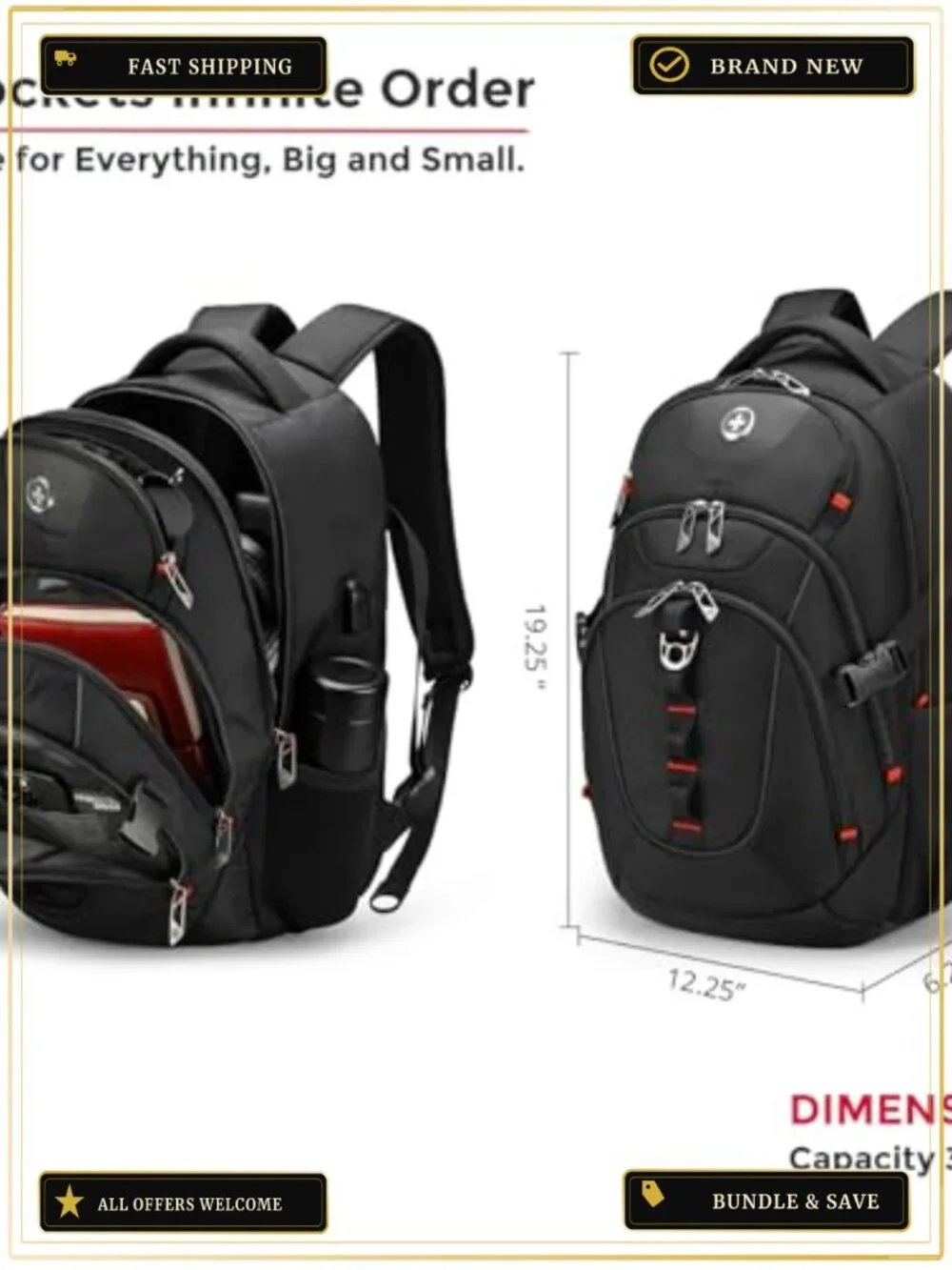 Swissdigital Design Laptop Backpack USB Charging Port Travel Backpack 15.6 Inch